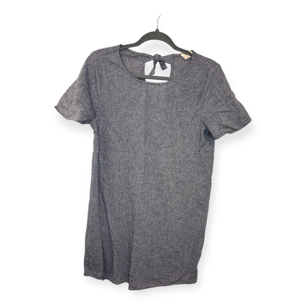 Everly Textured Linen Shift Dress Blue Crosshatch Cotton Minimalist Size Medium